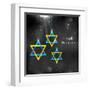 Illustration of Happy Hanukkah Background with Hanging Star of David-vectomart-Framed Art Print