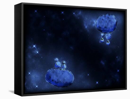 Illustration of Humans and Aliens in Outer Space-null-Framed Stretched Canvas