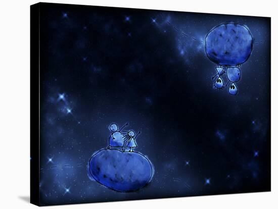 Illustration of Humans and Aliens in Outer Space-null-Stretched Canvas