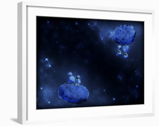 Illustration of Humans and Aliens in Outer Space-null-Framed Photographic Print