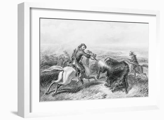 Illustration of Hunter Shooting Buffalo-null-Framed Giclee Print