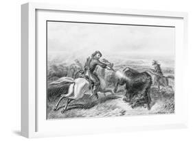 Illustration of Hunter Shooting Buffalo-null-Framed Giclee Print