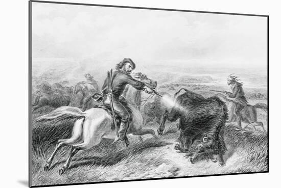 Illustration of Hunter Shooting Buffalo-null-Mounted Giclee Print