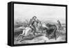 Illustration of Hunter Shooting Buffalo-null-Framed Stretched Canvas