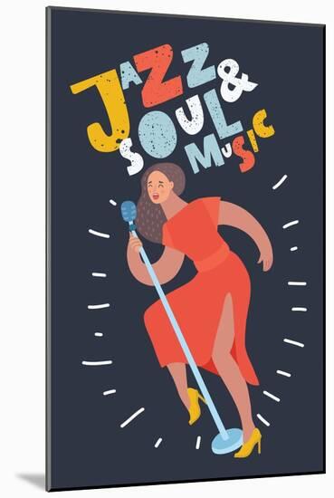 Illustration of Jazz Singer with Microphone-cosmaa-Mounted Art Print