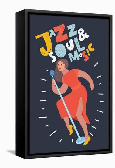 Illustration of Jazz Singer with Microphone-cosmaa-Framed Stretched Canvas