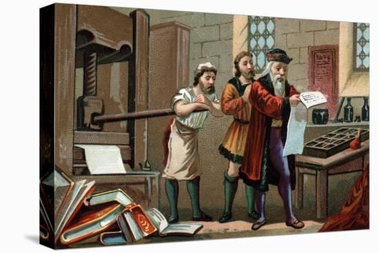 Illustration of Johannes Gutenberg Printing the First Sheet of the Bible-Stefano Bianchetti-Stretched Canvas