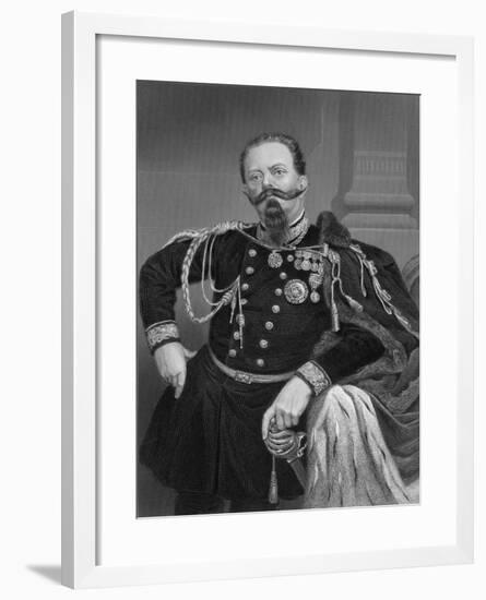 Illustration of King Victor Emmanuel II Poised in Uniform-null-Framed Giclee Print