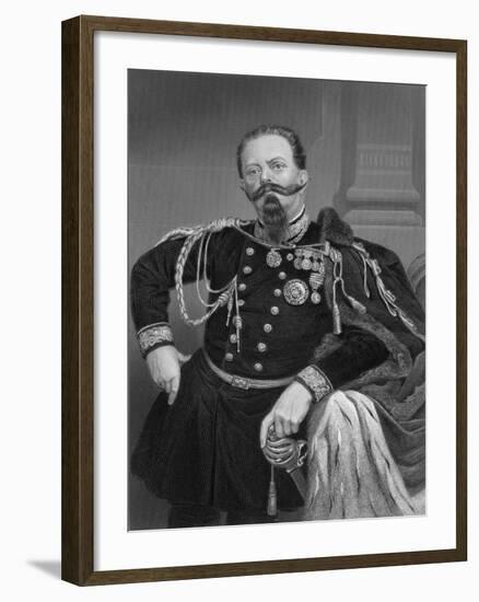 Illustration of King Victor Emmanuel II Poised in Uniform-null-Framed Giclee Print