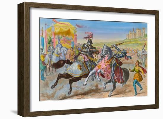 Illustration of Knights Jousting-null-Framed Giclee Print