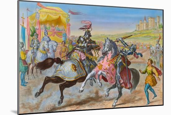 Illustration of Knights Jousting-null-Mounted Giclee Print