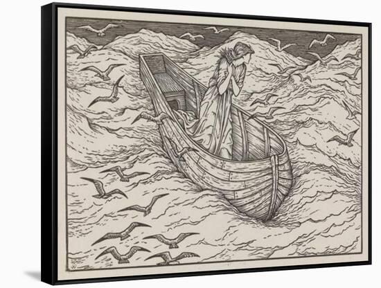 Illustration of lady in a boat-Edward Burne-Jones-Framed Stretched Canvas