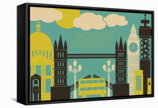 Illustration of London Symbols and Landmarks.-Iveta Angelova-Framed Stretched Canvas