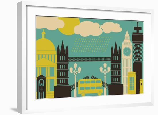 Illustration of London Symbols and Landmarks.-Iveta Angelova-Framed Art Print