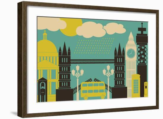 Illustration of London Symbols and Landmarks.-Iveta Angelova-Framed Art Print