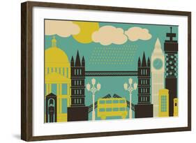 Illustration of London Symbols and Landmarks.-Iveta Angelova-Framed Art Print