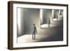 illustration of man reflecting himself in the mirror, loop surreal concept-Francesco Chiesa-Framed Premium Giclee Print