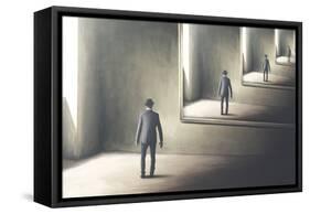 illustration of man reflecting himself in the mirror, loop surreal concept-Francesco Chiesa-Framed Stretched Canvas