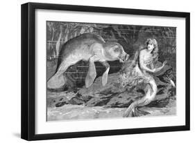 Illustration of Meeting between Manatee and Mermaid-null-Framed Giclee Print