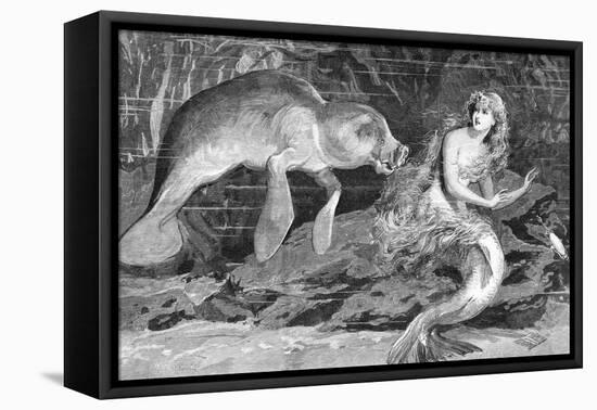 Illustration of Meeting between Manatee and Mermaid-null-Framed Stretched Canvas