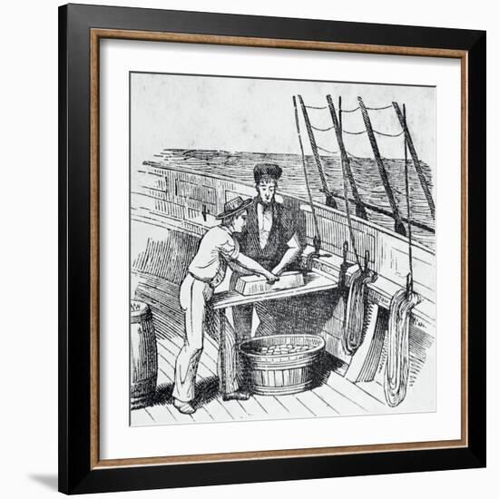 Illustration of Men Working on Whaling Ship-null-Framed Giclee Print