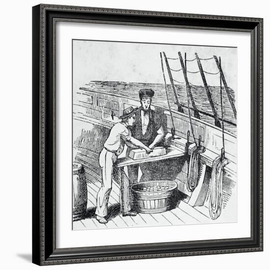 Illustration of Men Working on Whaling Ship-null-Framed Giclee Print