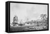 Illustration of Natives and Boats along Shore in New Zealand-Philip Gendreau-Framed Stretched Canvas