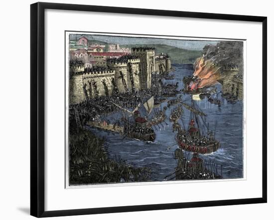 Illustration of Normans Laying Siege to Paris-Stefano Bianchetti-Framed Giclee Print