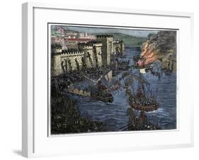 Illustration of Normans Laying Siege to Paris-Stefano Bianchetti-Framed Giclee Print