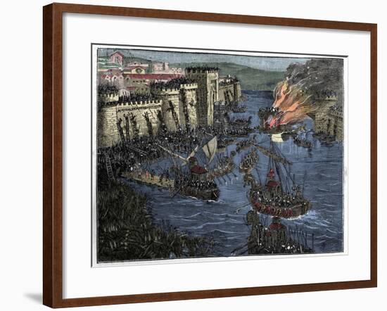 Illustration of Normans Laying Siege to Paris-Stefano Bianchetti-Framed Giclee Print