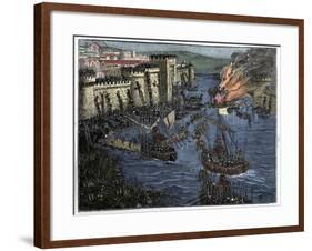Illustration of Normans Laying Siege to Paris-Stefano Bianchetti-Framed Giclee Print