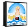 Illustration of Oktoberfest Girl Serving Beer. Raster Version.-Dazdraperma-Framed Stretched Canvas