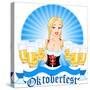 Illustration of Oktoberfest Girl Serving Beer. Raster Version.-Dazdraperma-Stretched Canvas