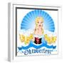 Illustration of Oktoberfest Girl Serving Beer. Raster Version.-Dazdraperma-Framed Photographic Print