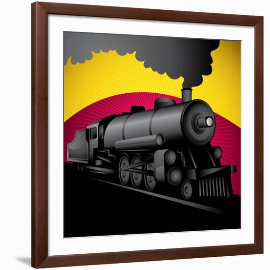 Illustration of Old Stylized Locomotive. Vector Illustration.-Radoman Durkovic-Framed Art Print