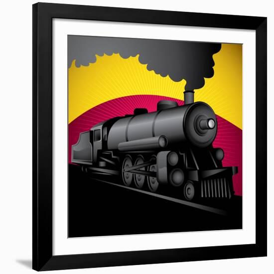 Illustration of Old Stylized Locomotive. Vector Illustration.-Radoman Durkovic-Framed Art Print