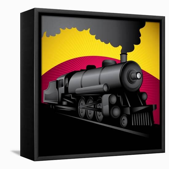 Illustration of Old Stylized Locomotive. Vector Illustration.-Radoman Durkovic-Framed Stretched Canvas