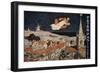 Illustration of Peter Pan and Wendy Flying over Town-null-Framed Giclee Print