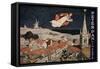 Illustration of Peter Pan and Wendy Flying over Town-null-Framed Stretched Canvas