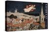 Illustration of Peter Pan and Wendy Flying over Town-null-Stretched Canvas