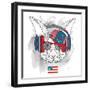 Illustration of Rabbit in the Glasses, Headphones and in Hip-Hop Hat with Print of Usa. Vector Illu-Sunny Whale-Framed Art Print