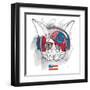 Illustration of Rabbit in the Glasses, Headphones and in Hip-Hop Hat with Print of Usa. Vector Illu-Sunny Whale-Framed Art Print