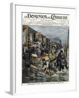 Illustration of Railroad Passengers Being Helped during a Paris Flood-Stefano Bianchetti-Framed Giclee Print