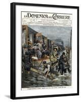 Illustration of Railroad Passengers Being Helped during a Paris Flood-Stefano Bianchetti-Framed Giclee Print