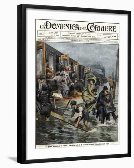 Illustration of Railroad Passengers Being Helped during a Paris Flood-Stefano Bianchetti-Framed Giclee Print