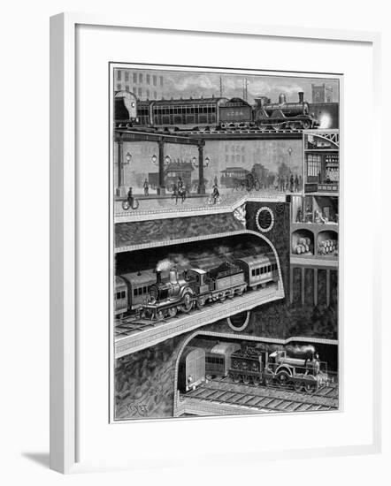Illustration of Railway Transport in London-Stefano Bianchetti-Framed Giclee Print