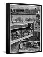 Illustration of Railway Transport in London-Stefano Bianchetti-Framed Stretched Canvas