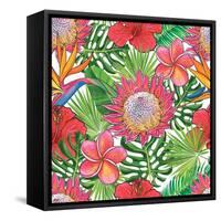 Illustration of Red Hibiscus Flowers with Opened Blossoms-sabelskaya-Framed Stretched Canvas