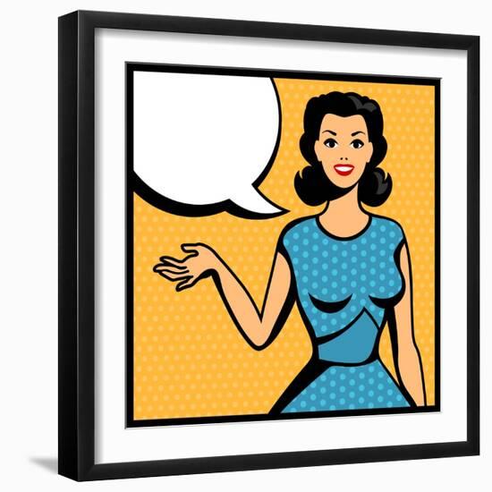 Illustration of Retro Girl in Pop Art Style-incomible-Framed Art Print