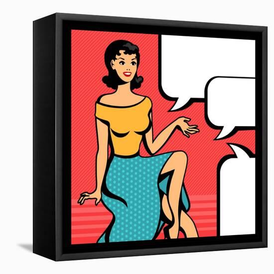 Illustration of Retro Girl in Pop Art Style-incomible-Framed Stretched Canvas